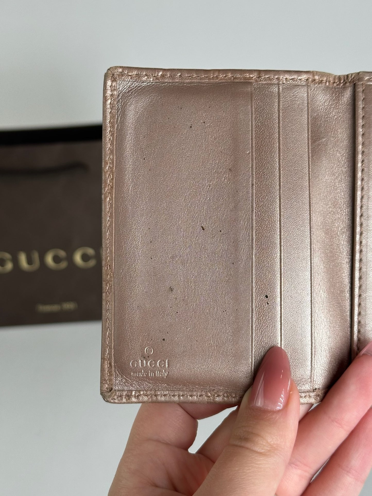 Porte-cartes vintage Gucci monogramme rose métallisé