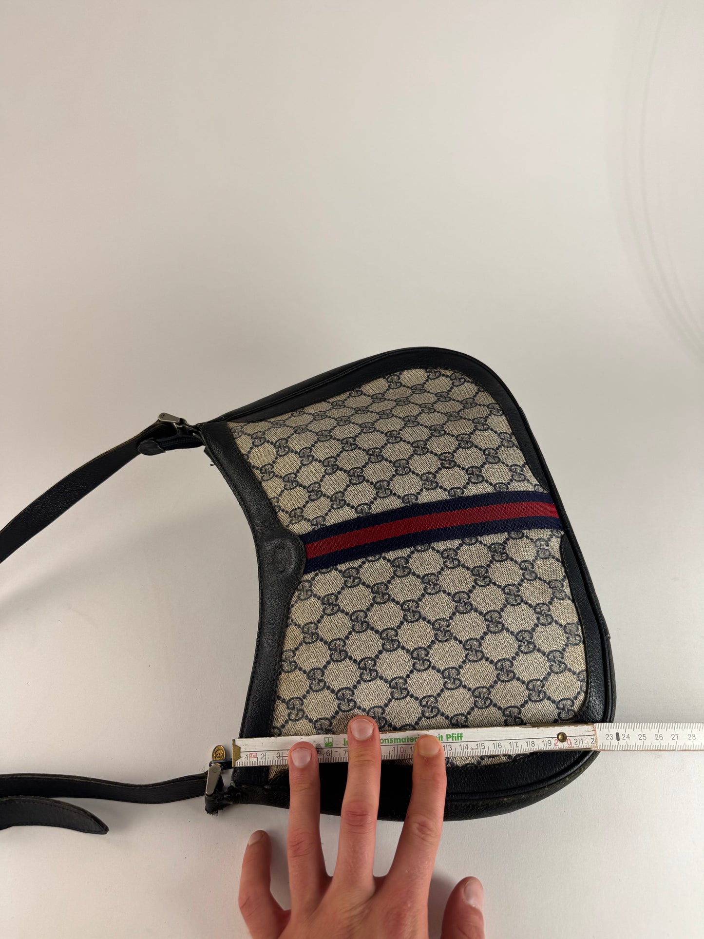 Vintage Gucci 2Way Ophidia Leather Bag grey Navy