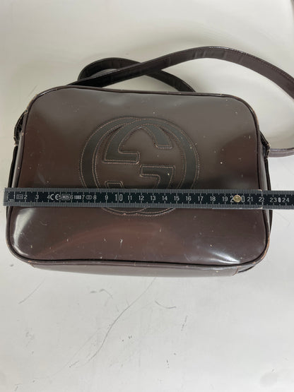 Vintage Gucci Soho Leather Crossbody Bag Dark Brown Gold