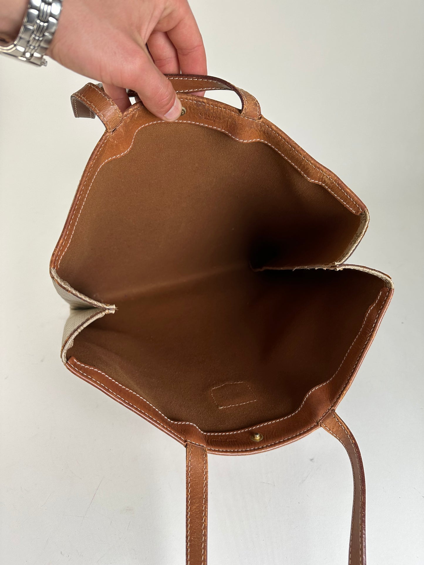 Vintage Celine Macadam Canvas Tote Bag Beige