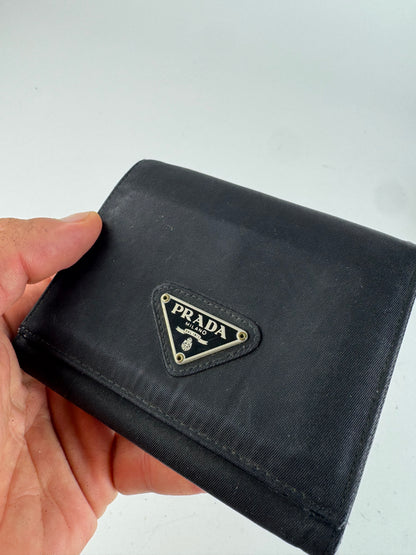 Vintage Prada Triangle Polyester leather wallet black