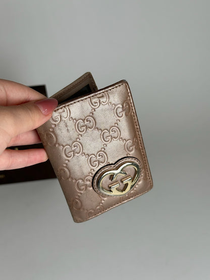Porte-cartes vintage Gucci monogramme rose métallisé
