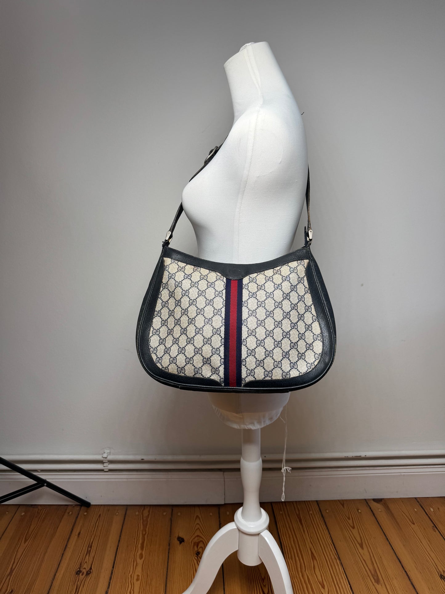 Vintage Gucci 2Way Ophidia Leather Bag grey Navy