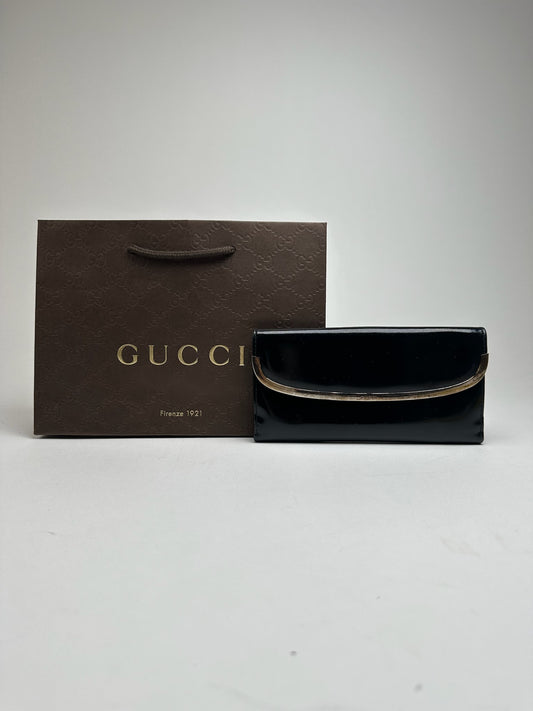 Portefeuille Gucci vintage en cuir verni noir