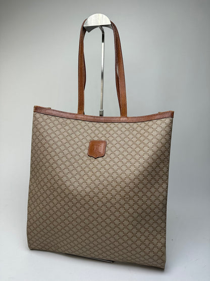 Vintage Celine Macadam Canvas Tote Bag Beige