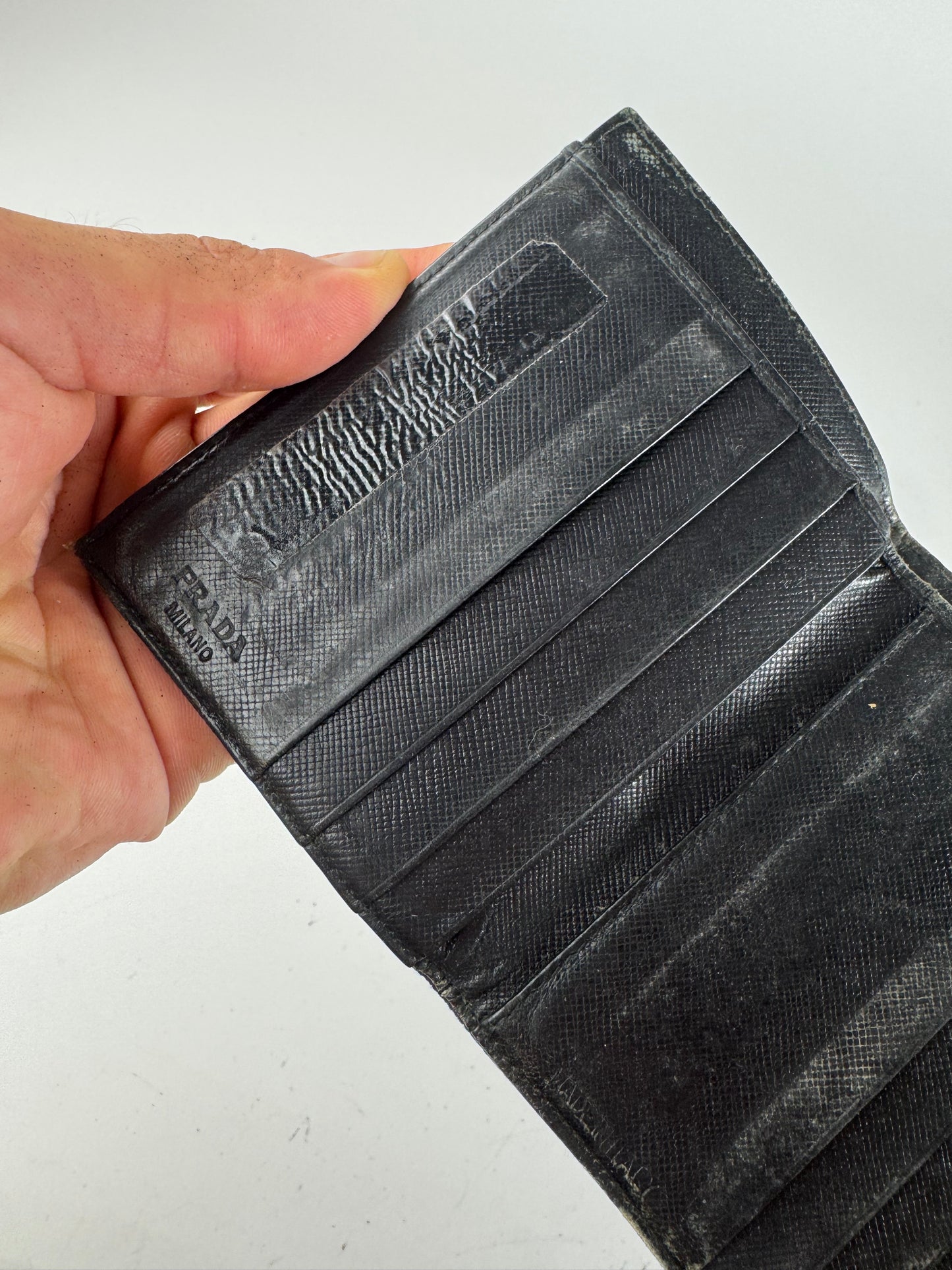 Vintage Prada Triangle Polyester leather wallet black