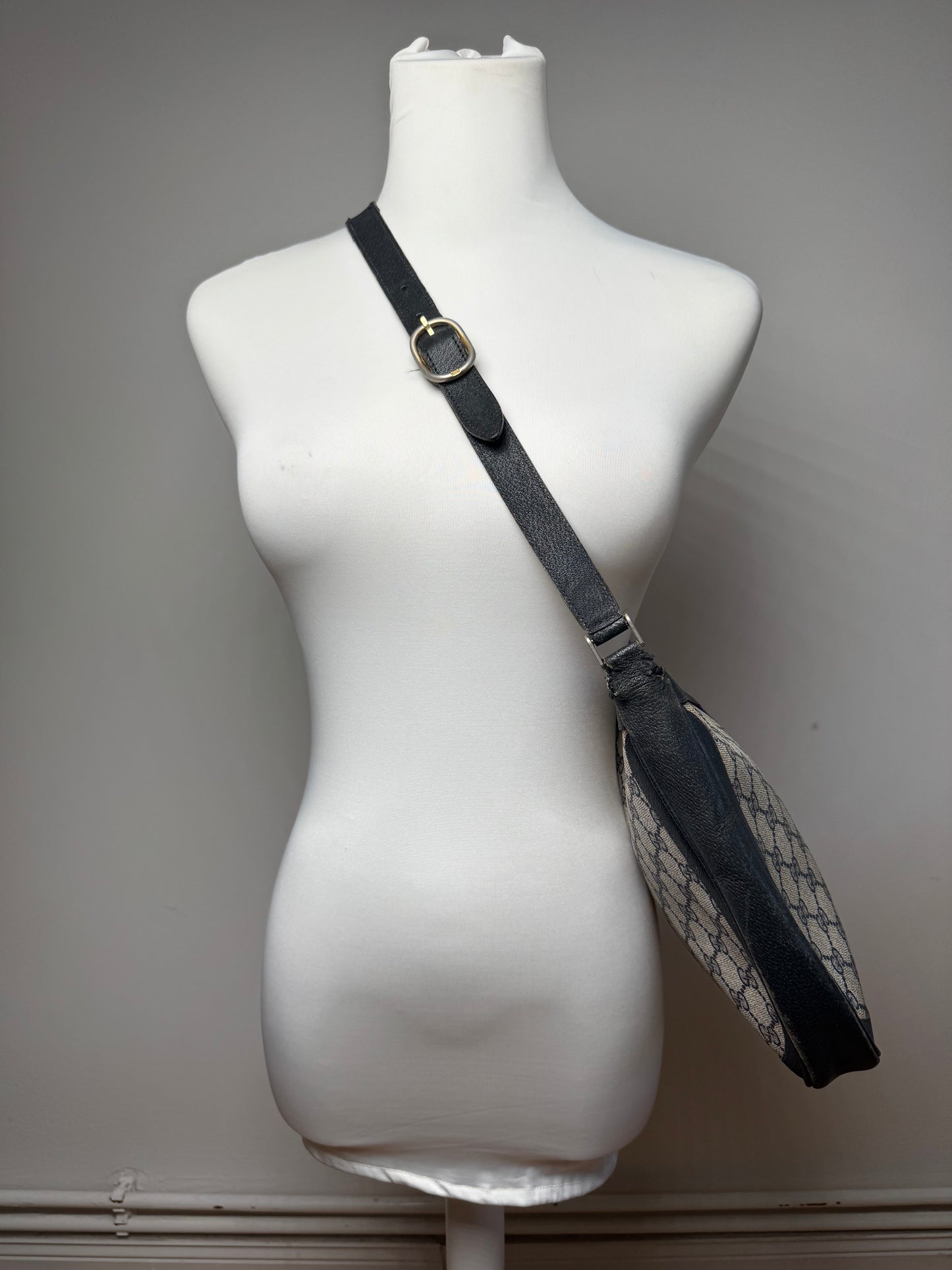 Vintage Gucci 2Way Ophidia Leather Bag grey Navy