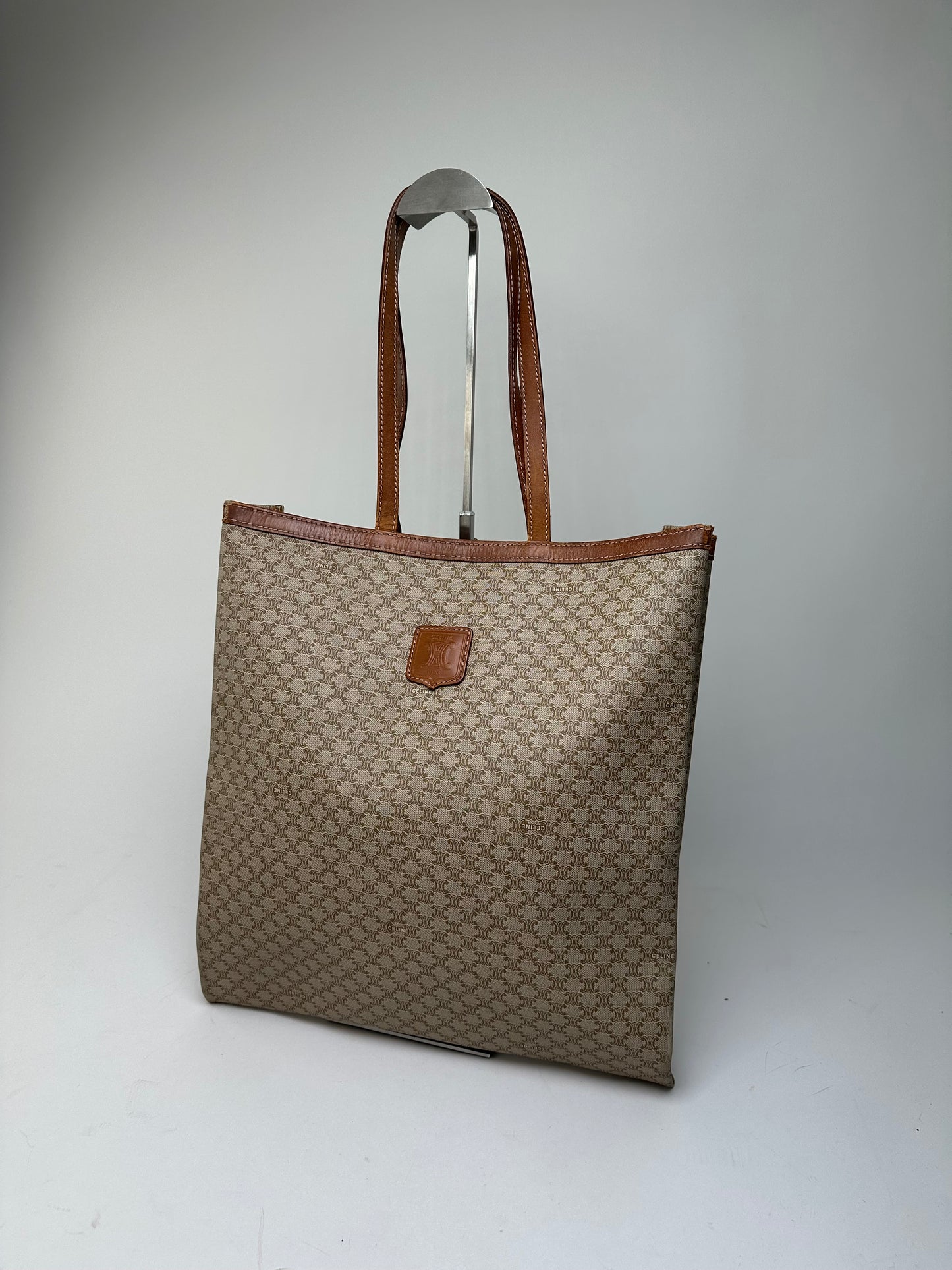 Vintage Celine Macadam Canvas Tote Bag Beige