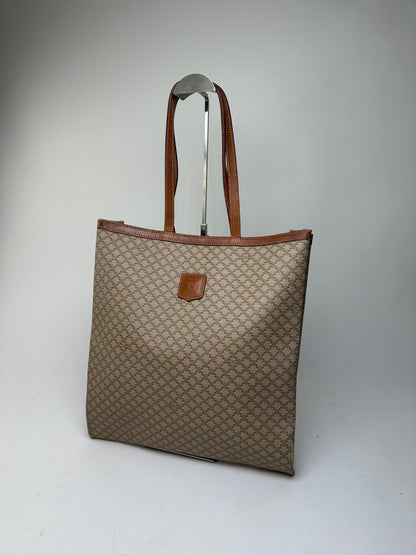 Vintage Celine Macadam Canvas Tote Bag Beige