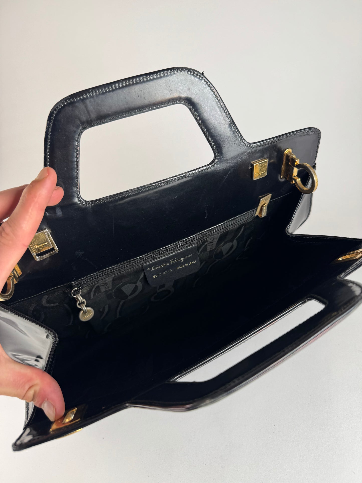 Vintage  Salvatore Ferragamo Patent Leather Bag Black