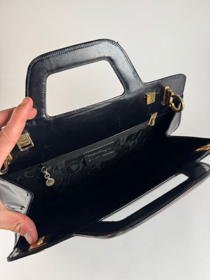 Vintage  Salvatore Ferragamo Patent Leather Bag Black