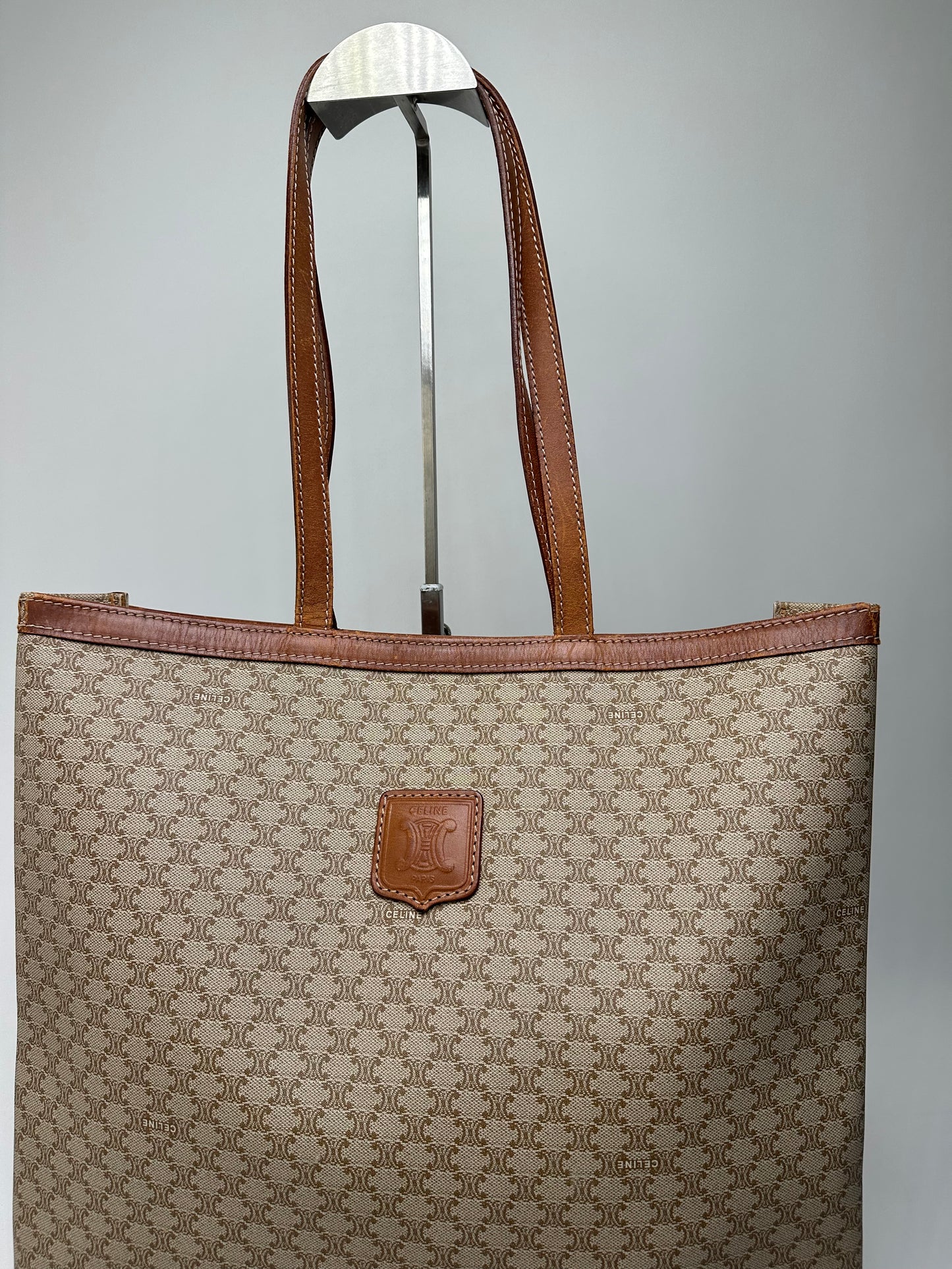 Vintage Celine Macadam Canvas Tote Bag Beige