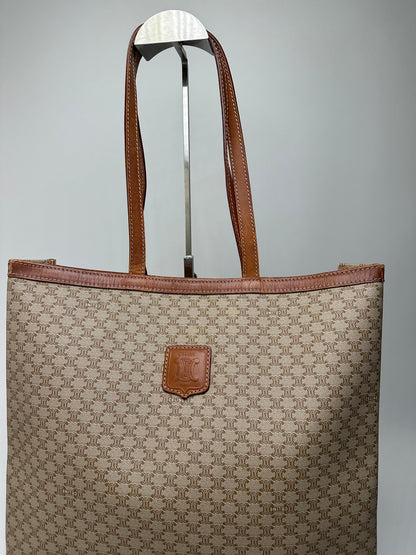 Vintage Celine Macadam Canvas Tote Bag Beige