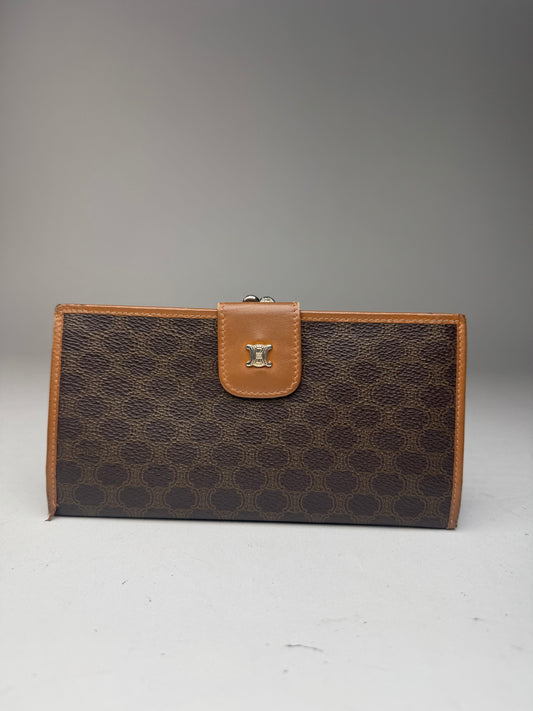 Vintage Celine Paris Triomphe Monogram Leather wallet brown