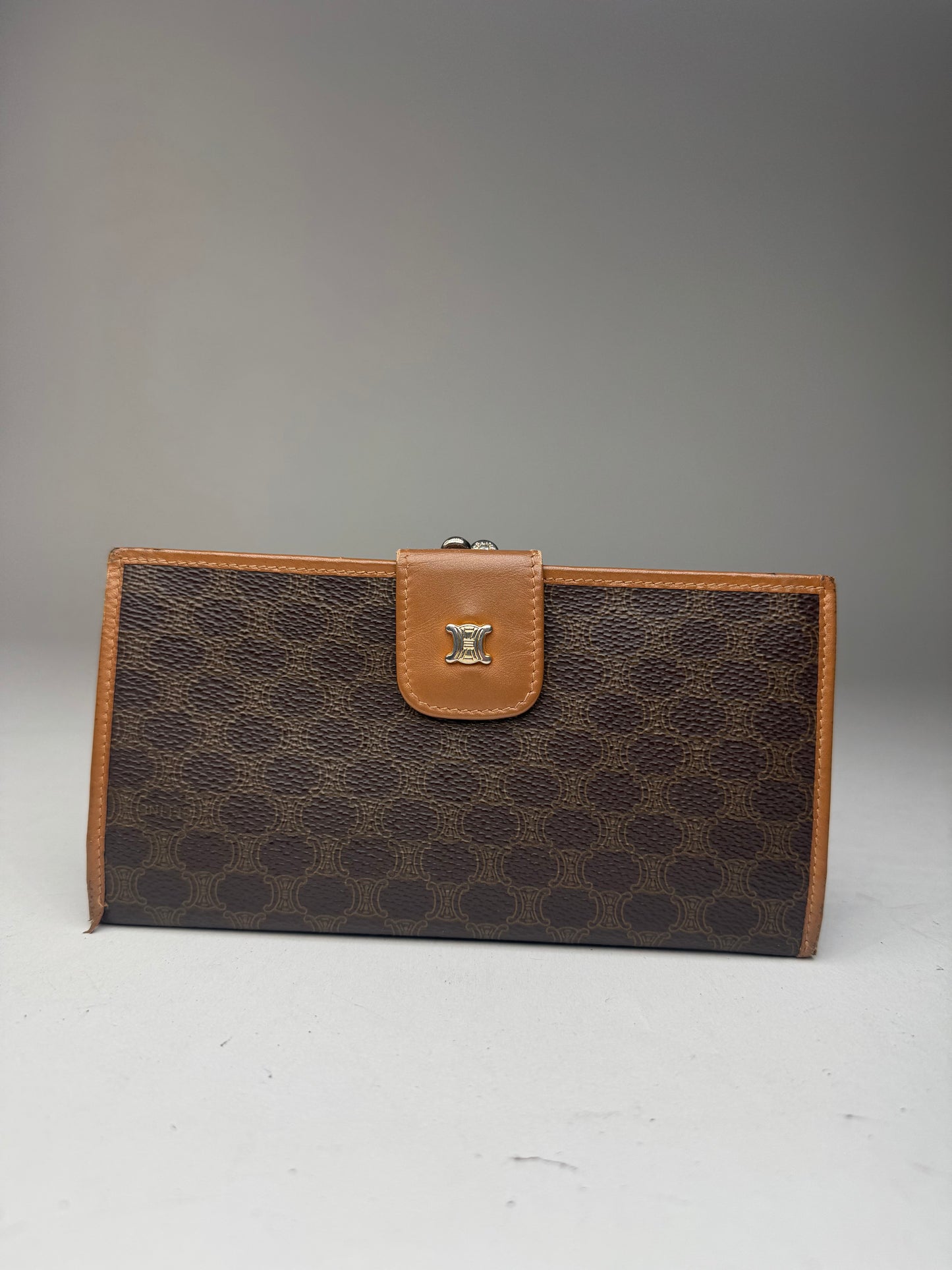 Vintage Celine Paris Triomphe Monogram Leather wallet brown