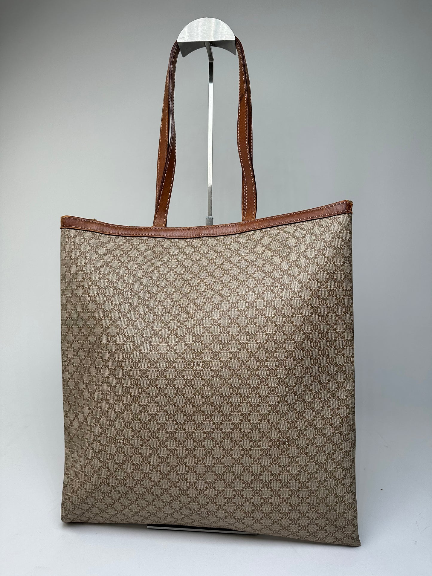 Vintage Celine Macadam Canvas Tote Bag Beige