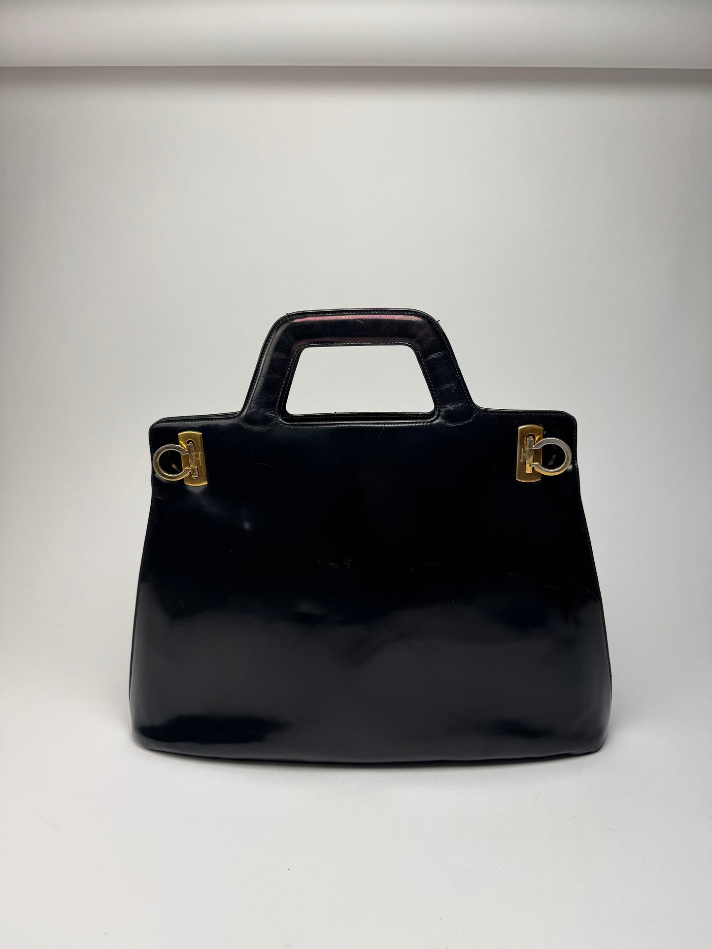 Vintage  Salvatore Ferragamo Patent Leather Bag Black