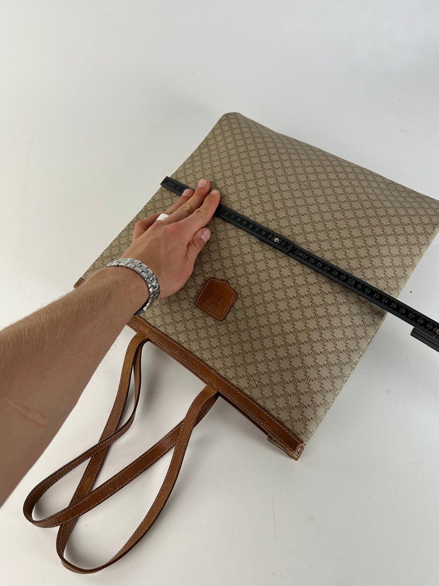 Vintage Celine Macadam Canvas Tote Bag Beige