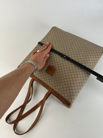 Vintage Celine Macadam Canvas Tote Bag Beige