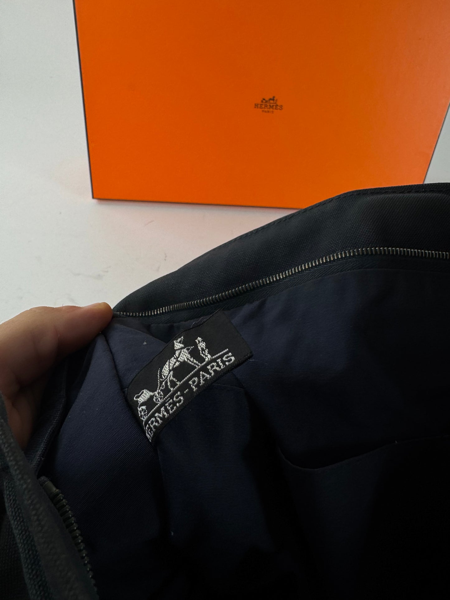 Vintage Hermes Canvas Clutch Navy Red