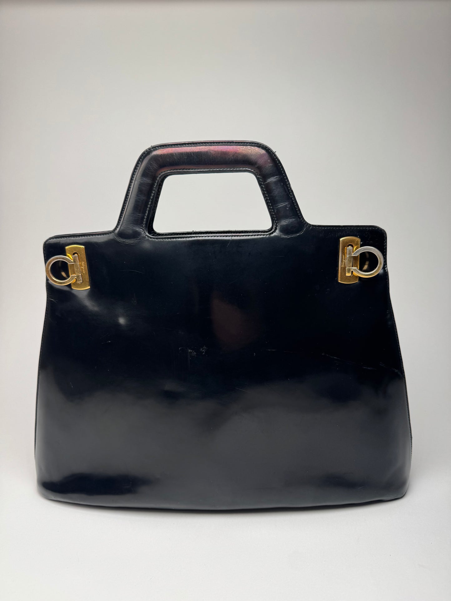 Vintage  Salvatore Ferragamo Patent Leather Bag Black