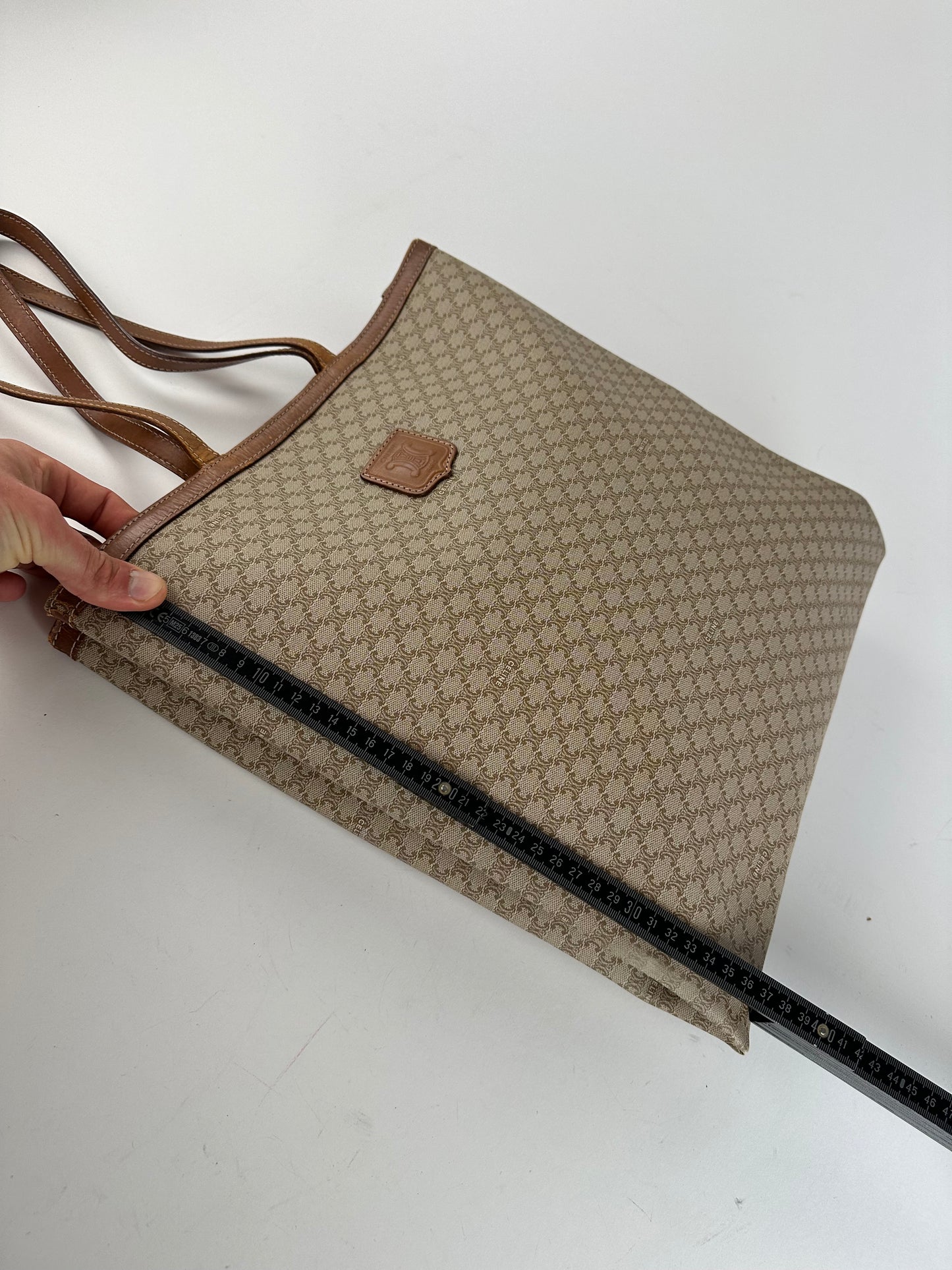 Vintage Celine Macadam Canvas Tote Bag Beige