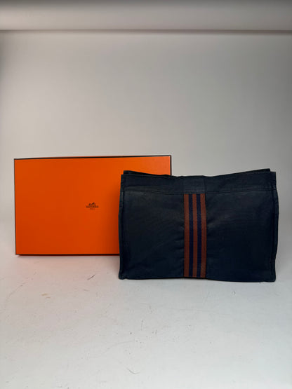 Vintage Hermes Canvas Clutch Navy Red