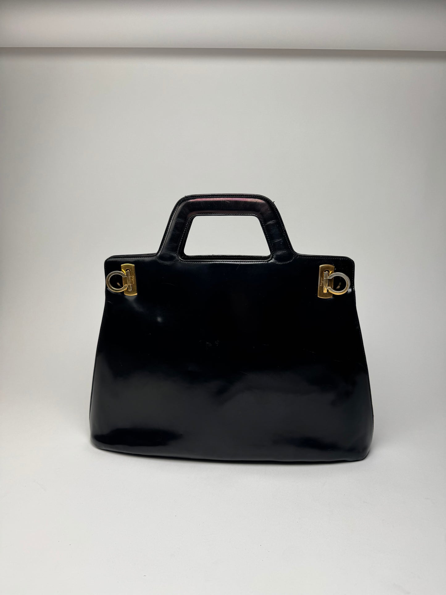 Vintage  Salvatore Ferragamo Patent Leather Bag Black