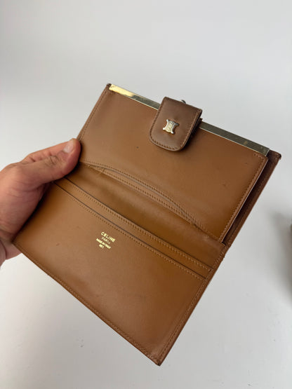 Vintage Celine Paris Triomphe Monogram Leather wallet brown