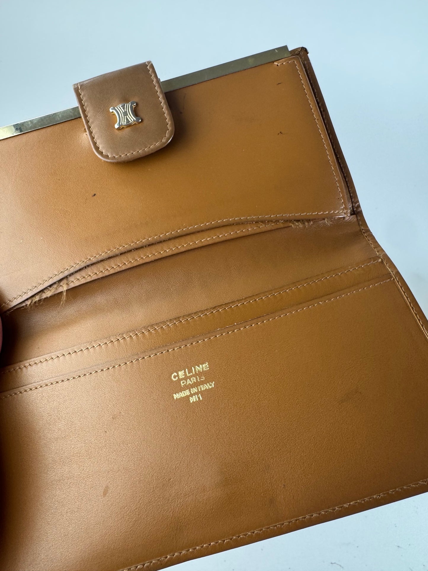 Vintage Celine Paris Triomphe Monogram Leather wallet brown