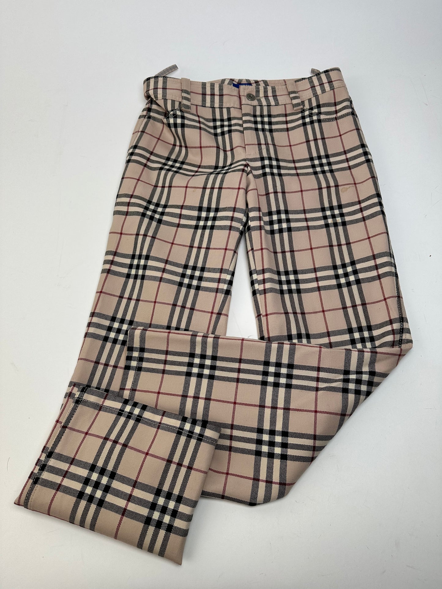 Vintage Burberry Nova Check Wool Flared Trousers Beige XS