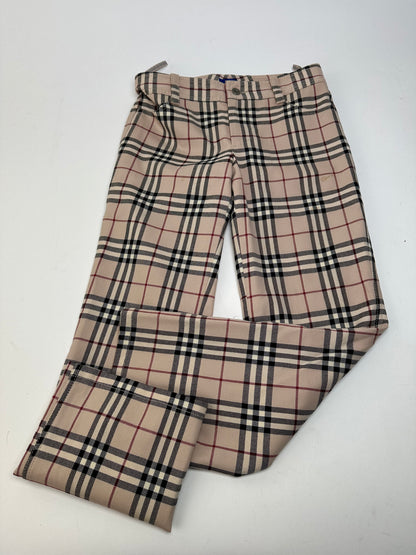 Vintage Burberry Nova Check Wool Flared Trousers Beige XS