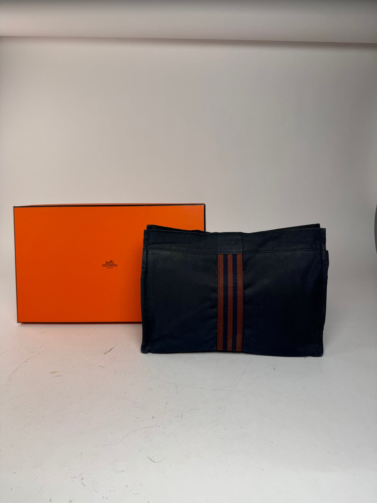 Vintage Hermes Canvas Clutch Navy Red