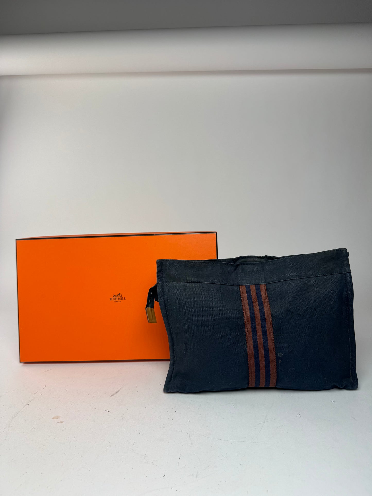 Vintage Hermes Canvas Clutch Navy Red