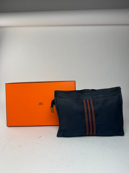 Vintage Hermes Canvas Clutch Navy Red