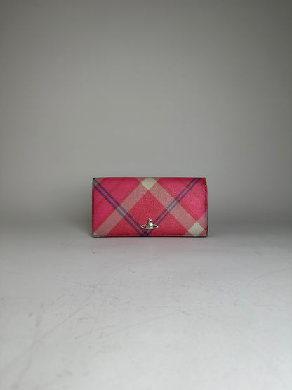 Vintage Vivienne Westwood Check Coated Canvas Wallet Pink Cream