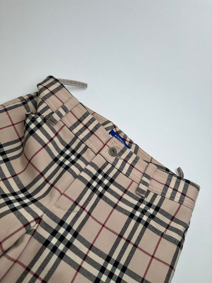 Vintage Burberry Nova Check Wool Flared Trousers Beige XS