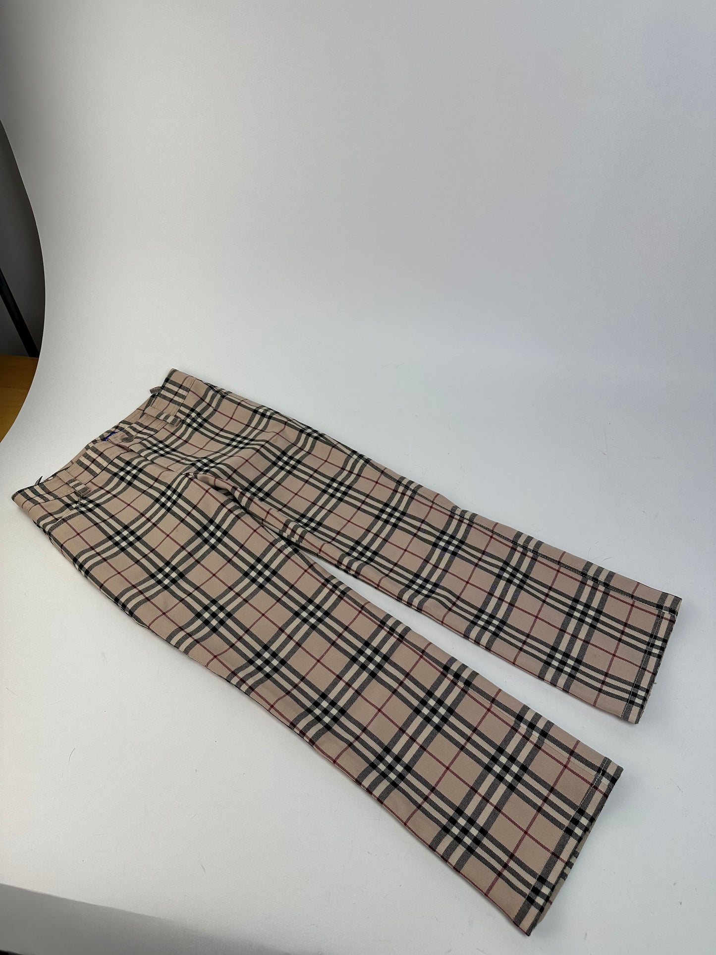 Vintage Burberry Nova Check Wool Flared Trousers Beige XS