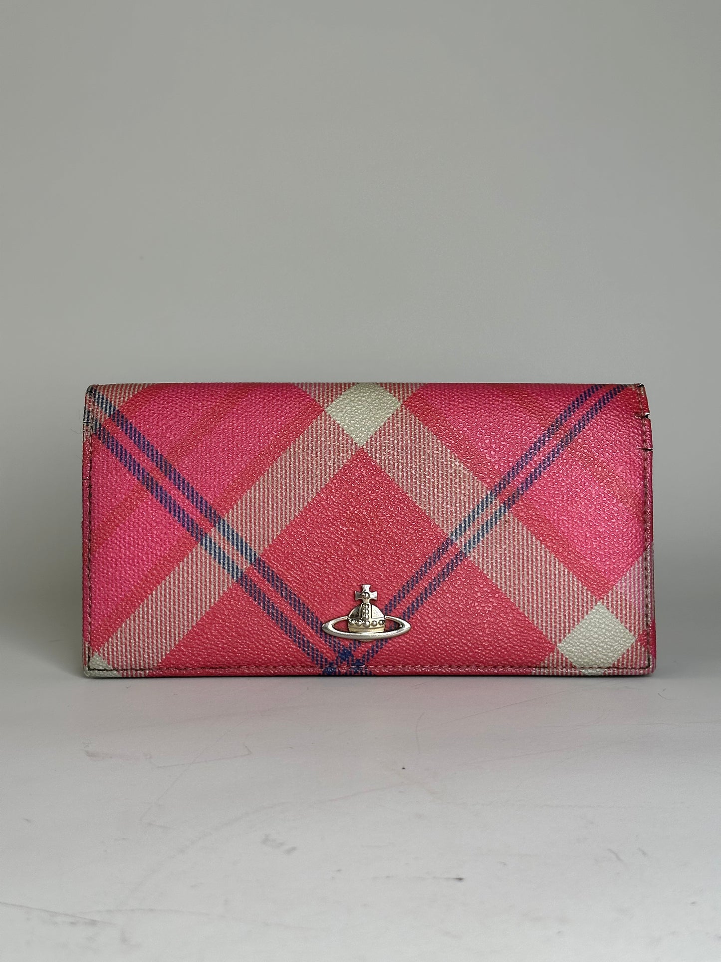 Vintage Vivienne Westwood Check Coated Canvas Wallet Pink Cream