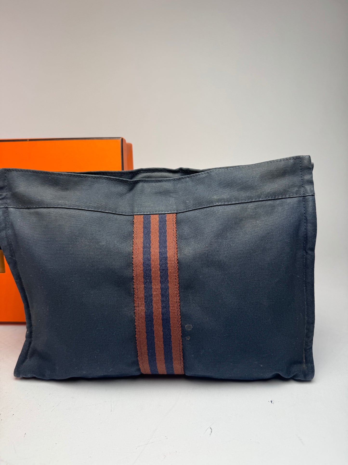 Vintage Hermes Canvas Clutch Navy Red