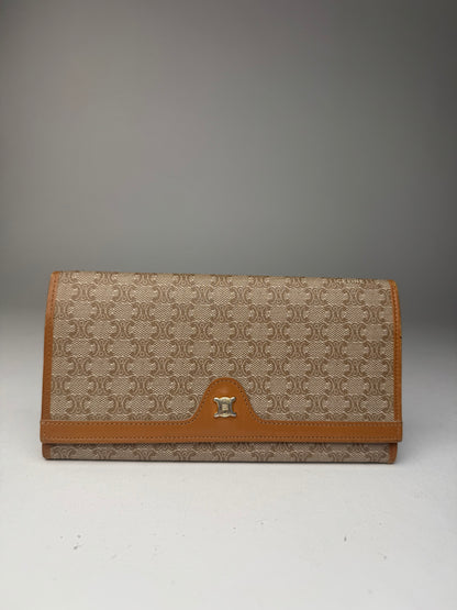 Vintage Celine Paris Triomphe monogram leather wallet beige