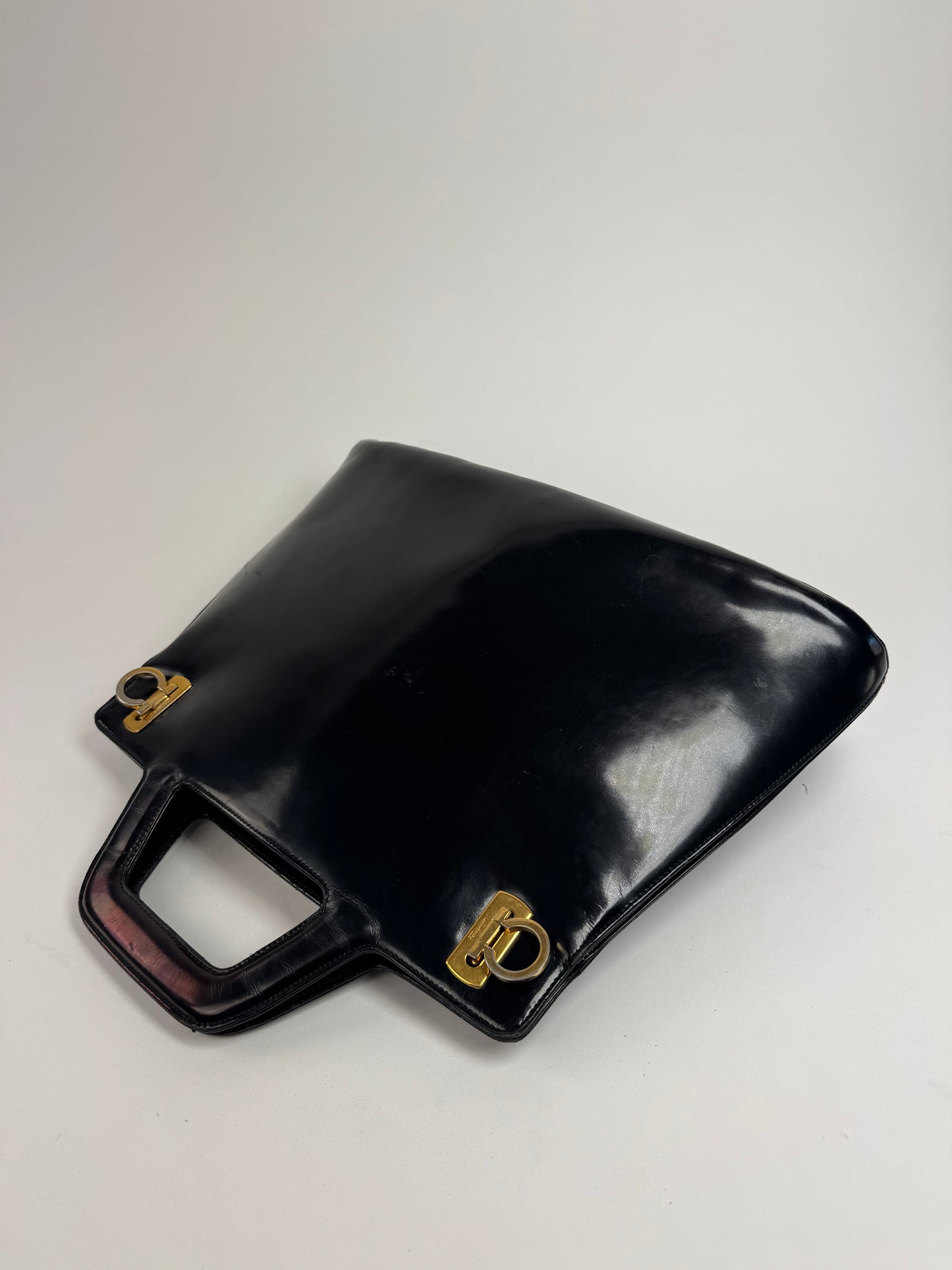 Vintage  Salvatore Ferragamo Patent Leather Bag Black