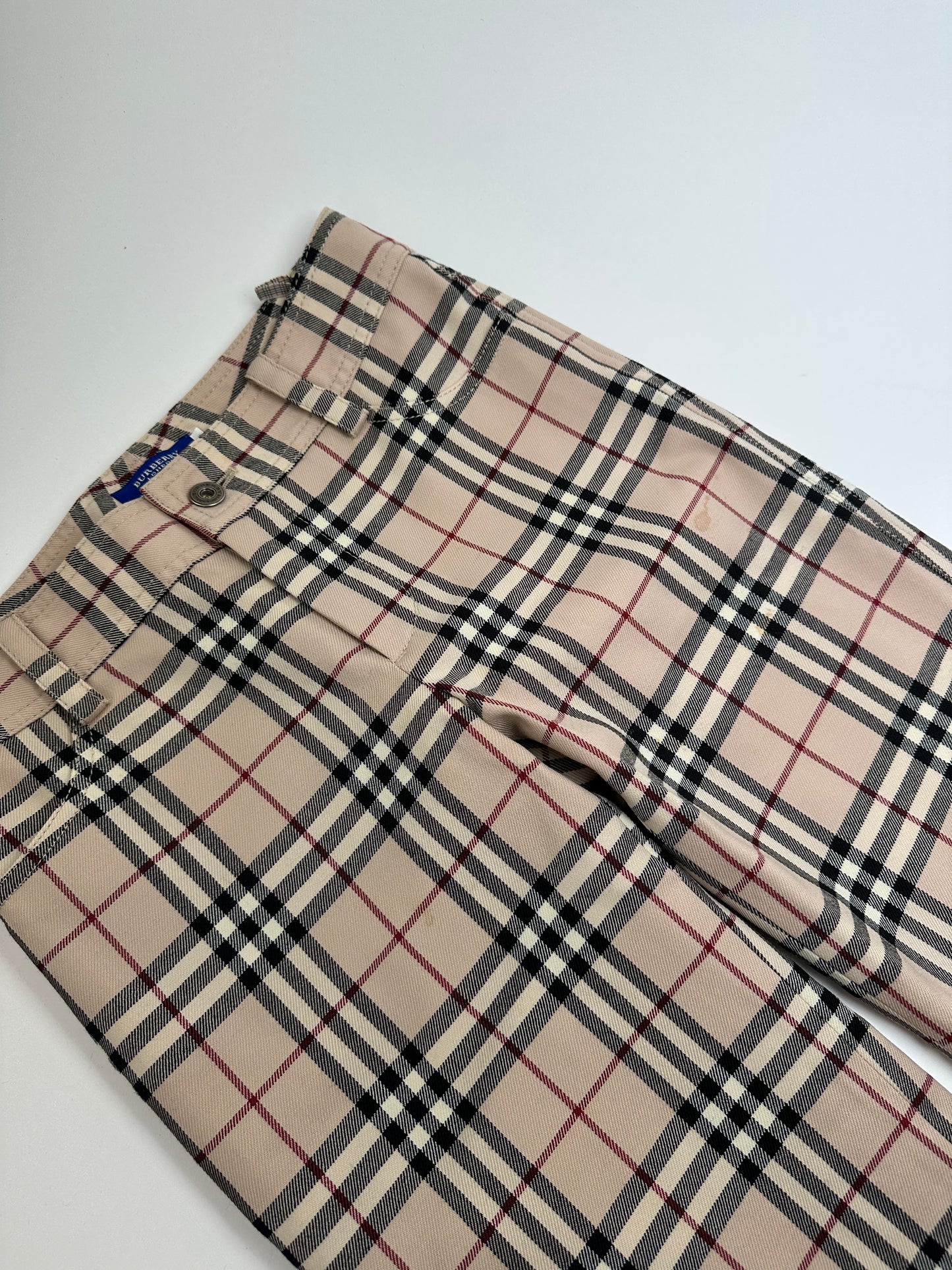 Vintage Burberry Nova Check Wool Flared Trousers Beige XS