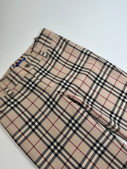 Vintage Burberry Nova Check Wool Flared Trousers Beige XS