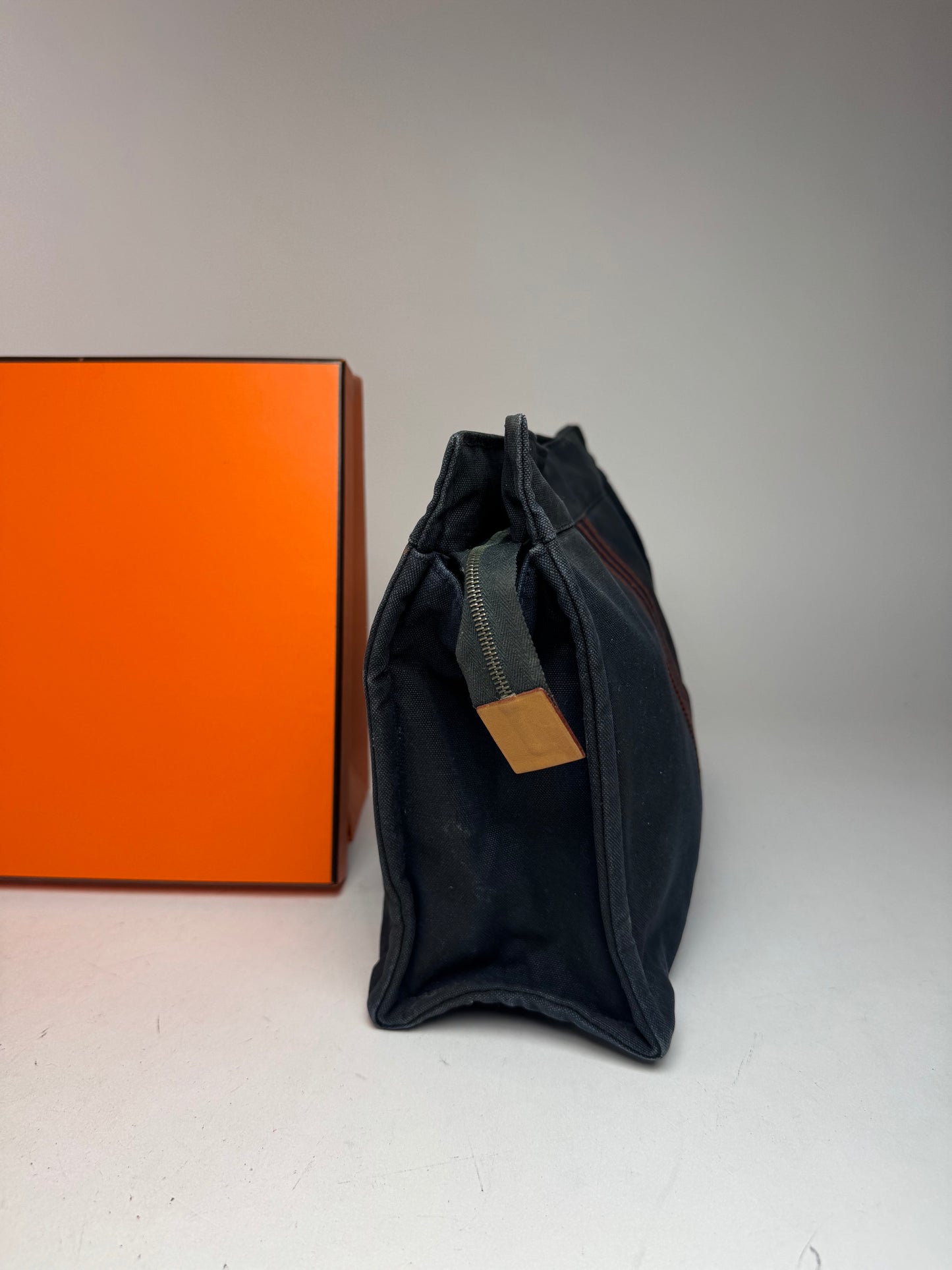 Vintage Hermes Canvas Clutch Navy Red