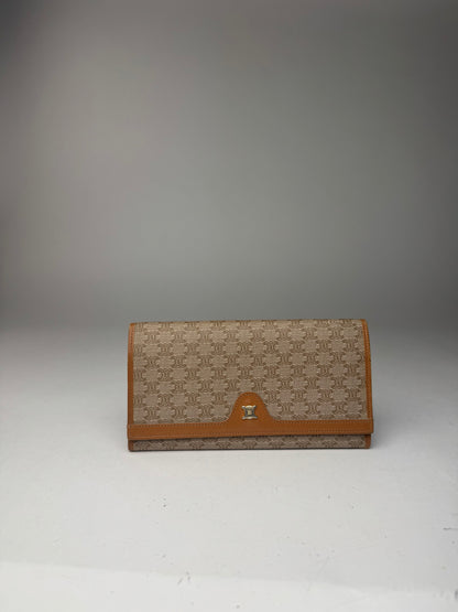 Vintage Celine Paris Triomphe monogram leather wallet beige