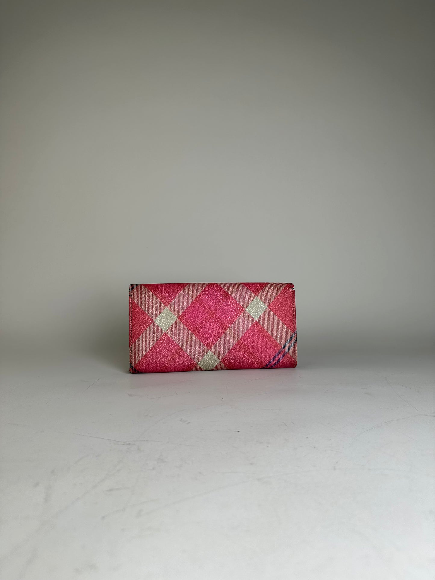 Vintage Vivienne Westwood Check Coated Canvas Wallet Pink Cream
