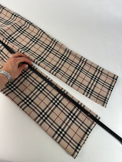 Vintage Burberry Nova Check Wool Flared Trousers Beige XS