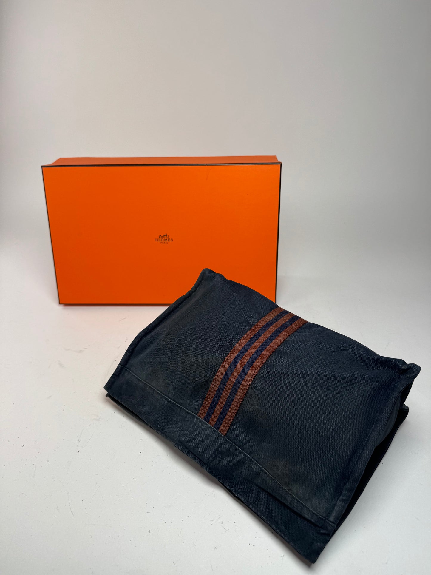 Vintage Hermes Canvas Clutch Navy Red