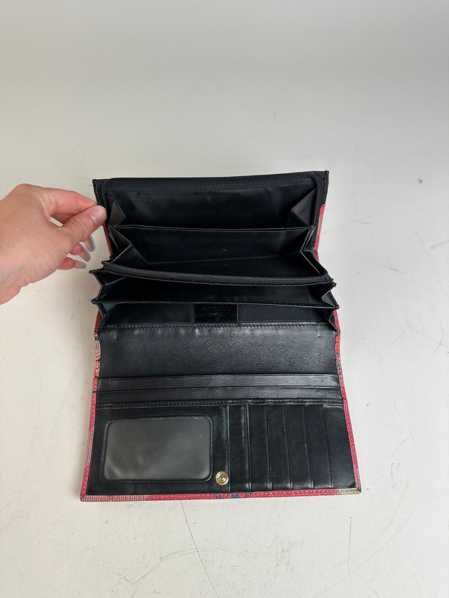 Vintage Vivienne Westwood Check Coated Canvas Wallet Pink Cream